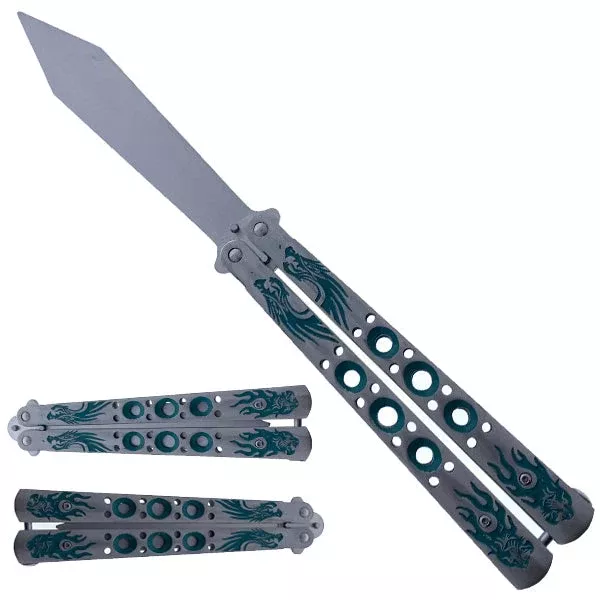 11″ Overall Practice Butterfly Knife Green Dragon