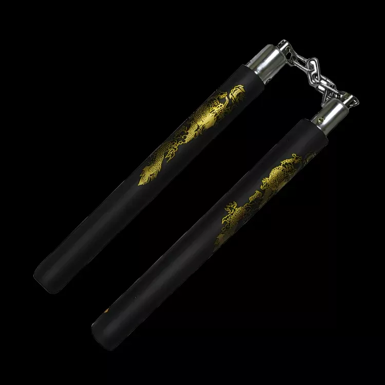 12″ Foam Black Nunchaku with Gold Dragon