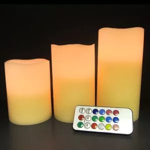 3 Piece Flameless LED Candle Set with Remote - 15 Color Settings
