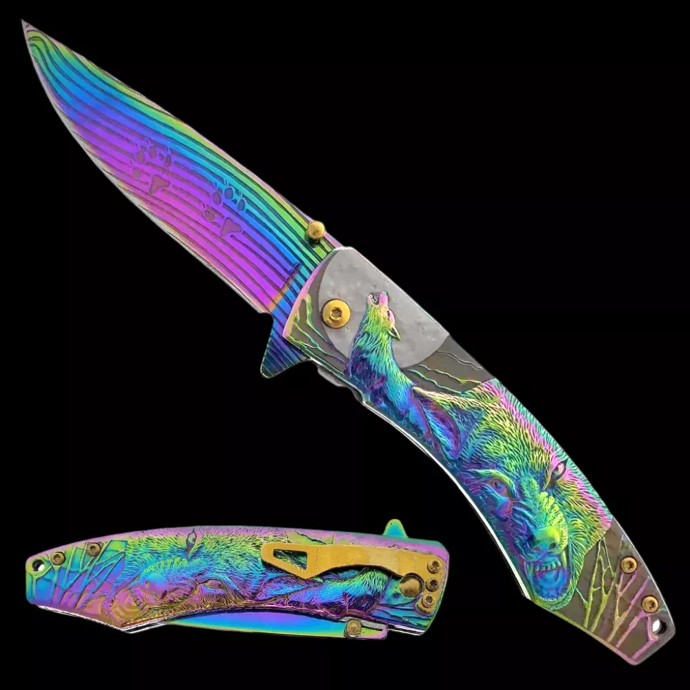 3″ Rainbow Blade / Bear Handle / Assisted Knife