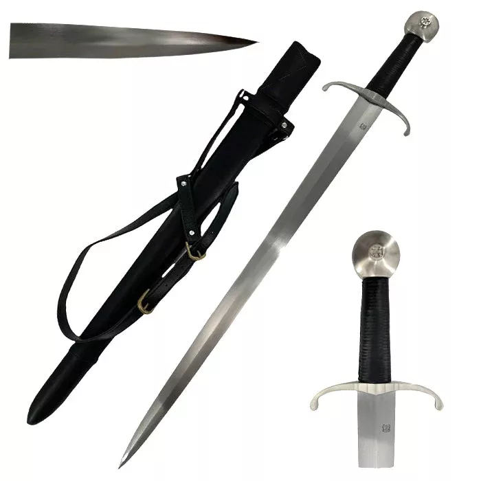 35″ Hand-Forged Medieval Sword w/ Leather Strips