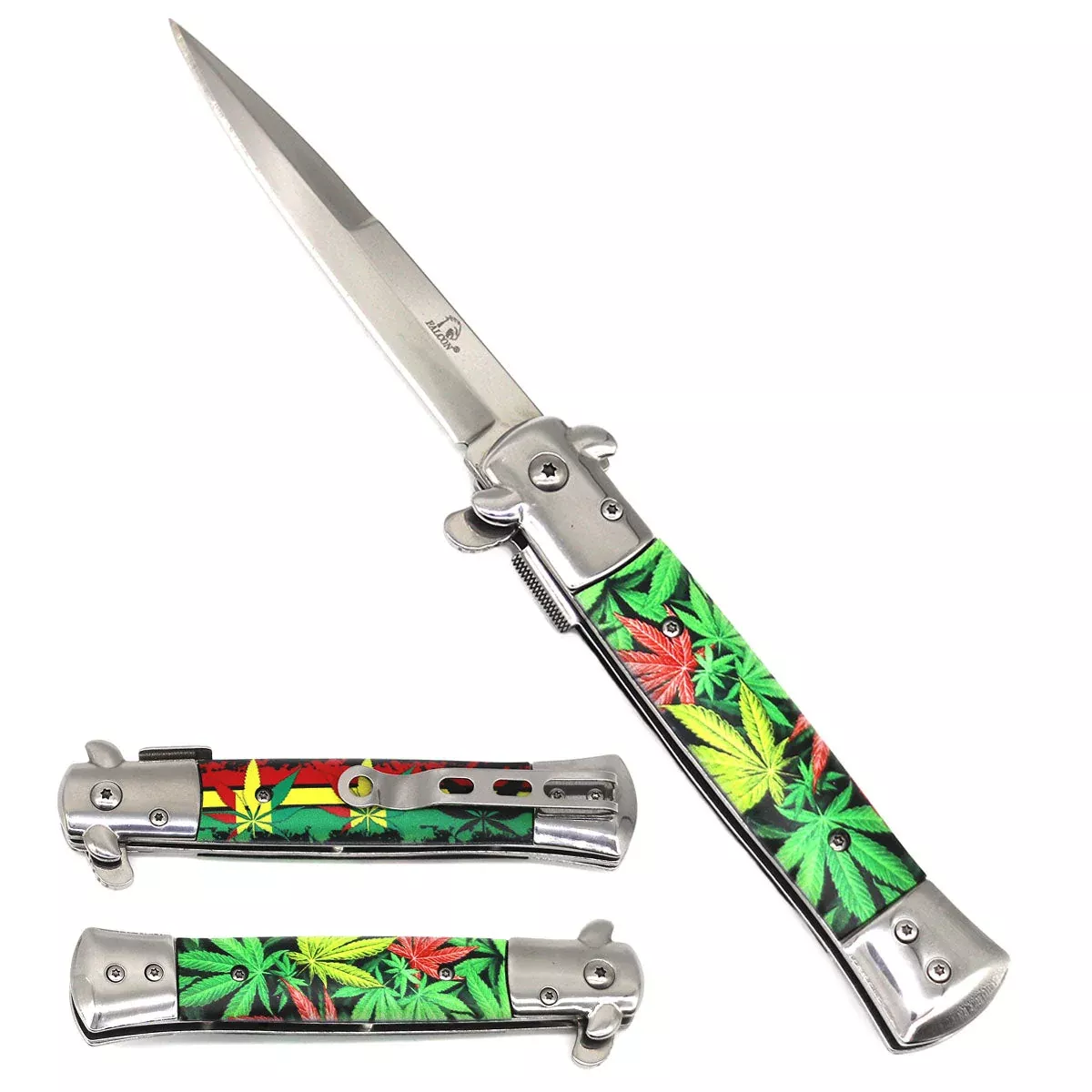 4" Black Blade / Marijuana Handle / Assisted Knife