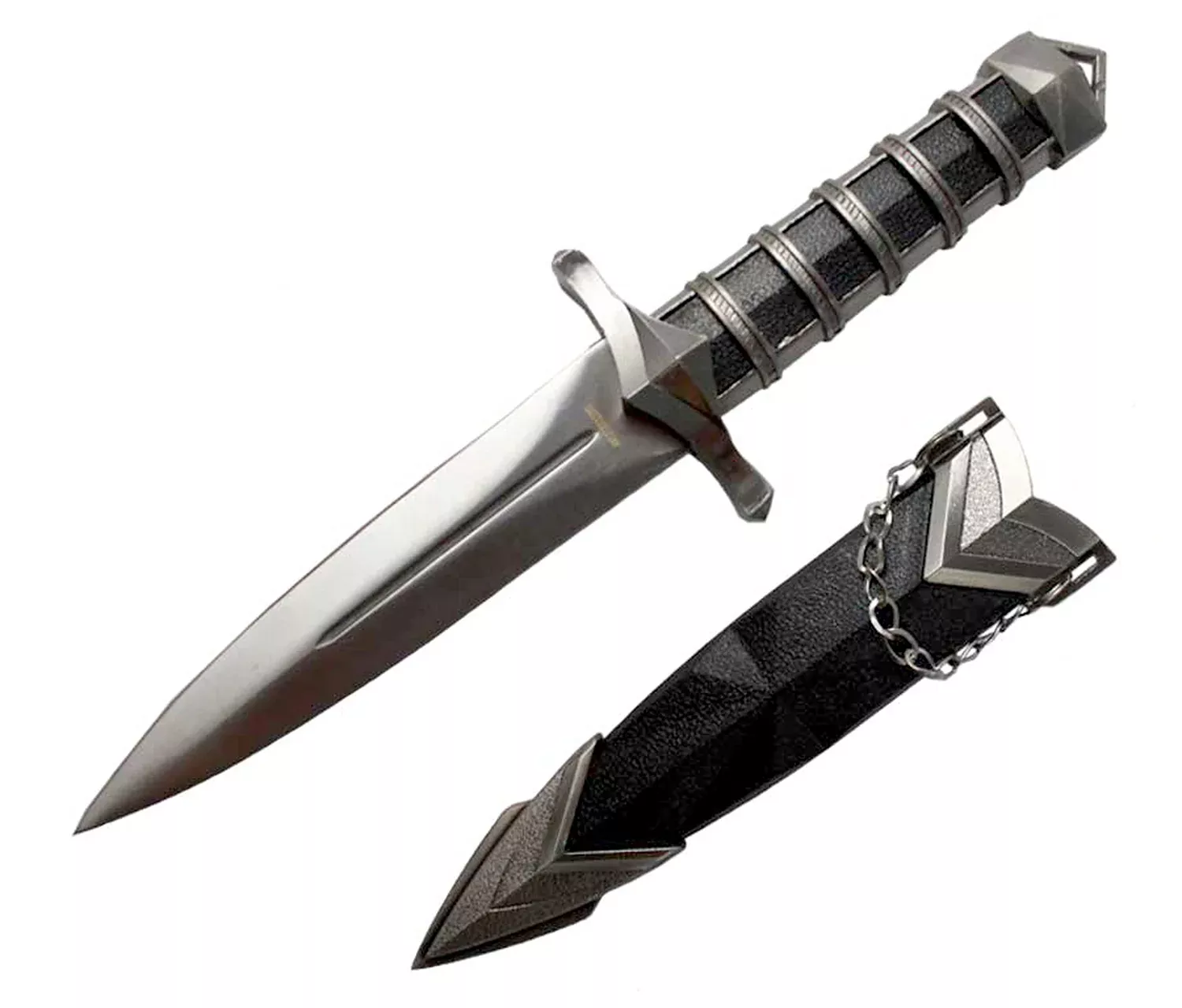 5 1/4″ Dagger with hard plastic scabbard.