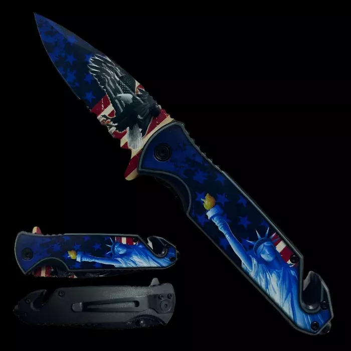 7.75" Statue of Liberty Semi Automatic Spring Assisted Knife