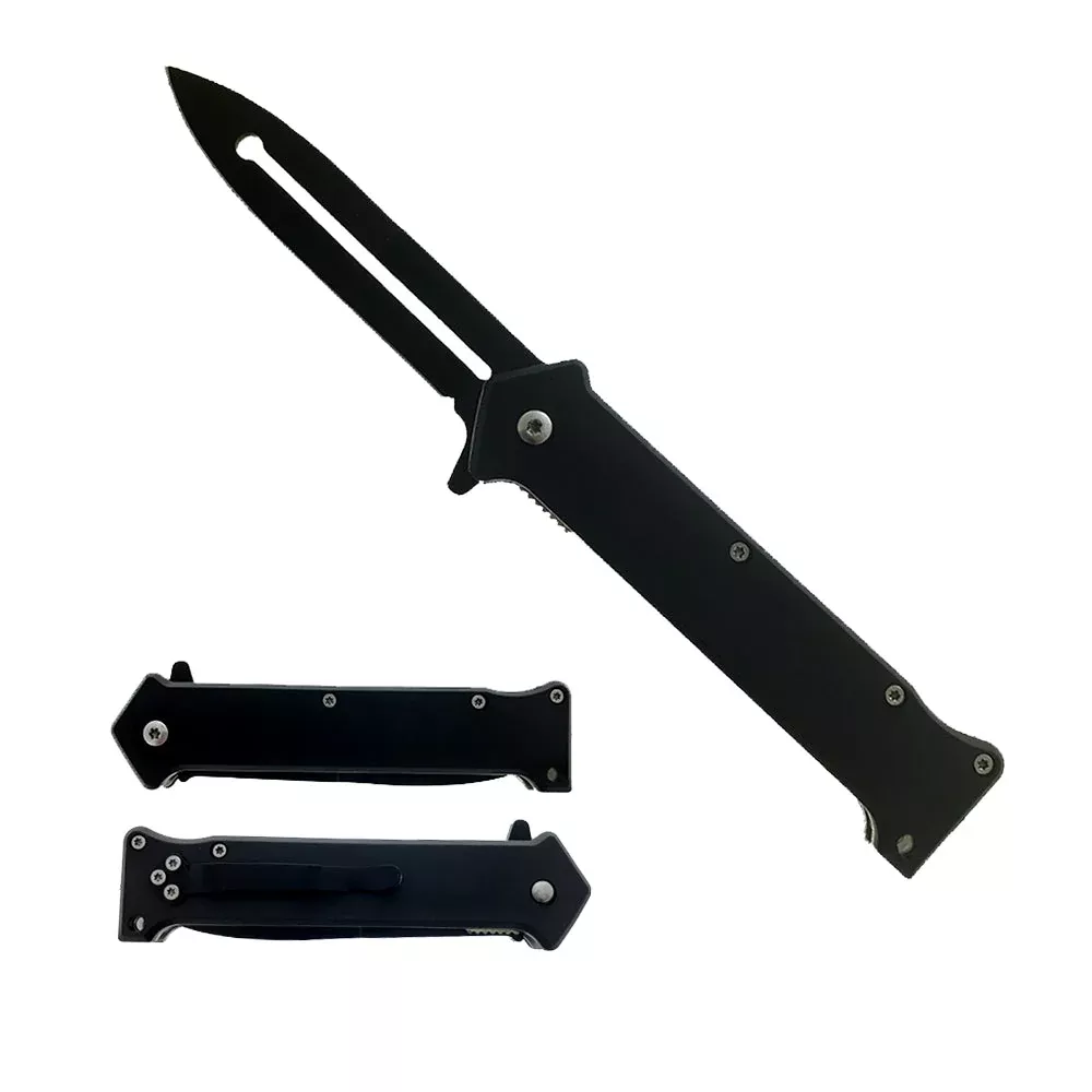 8" Black Spring Assisted Knife - Tactical Pocket EDC