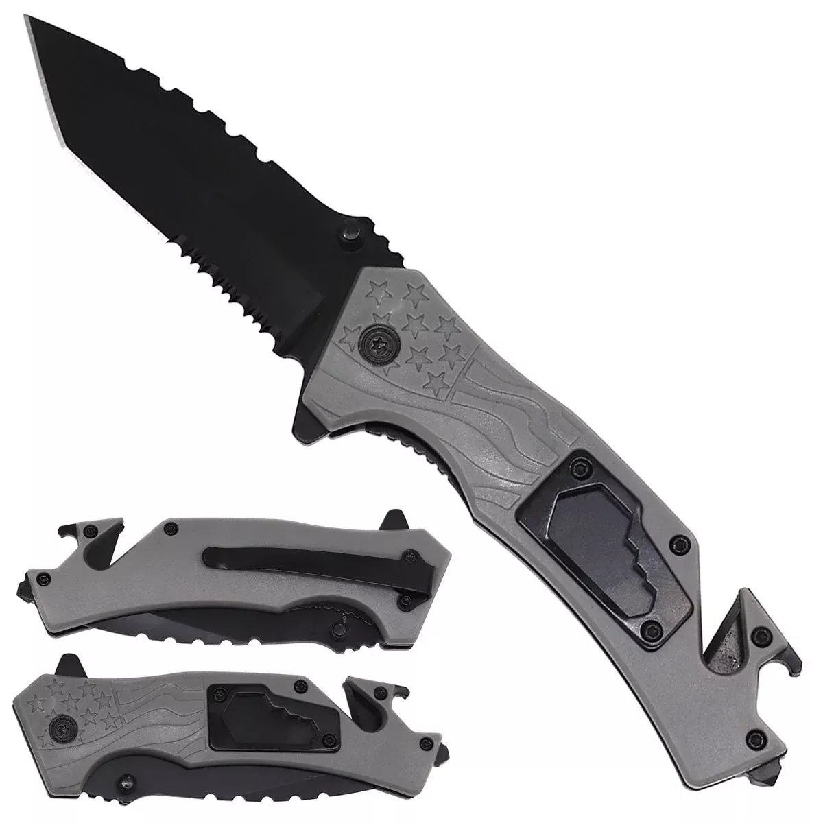 8" Grey American Flag Spring Assisted Pocket Knife