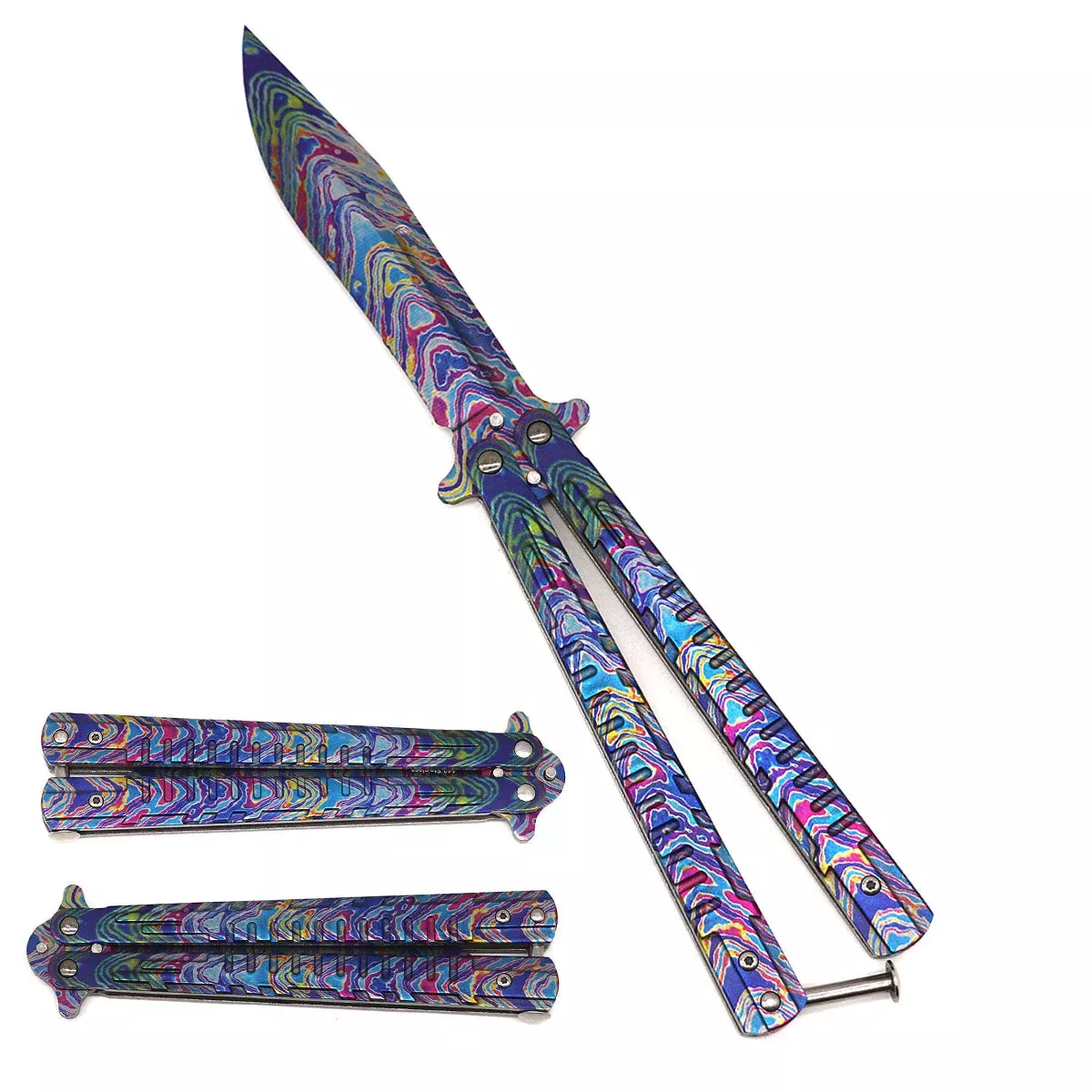 9.25″ Flipper Knife with Colorful Damascus on Blade