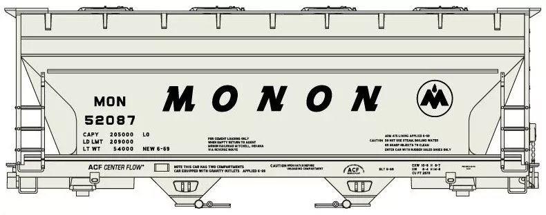 Accurail H.O. Scale 8151-1 Monon 2-Bay ACF Covered Hopper