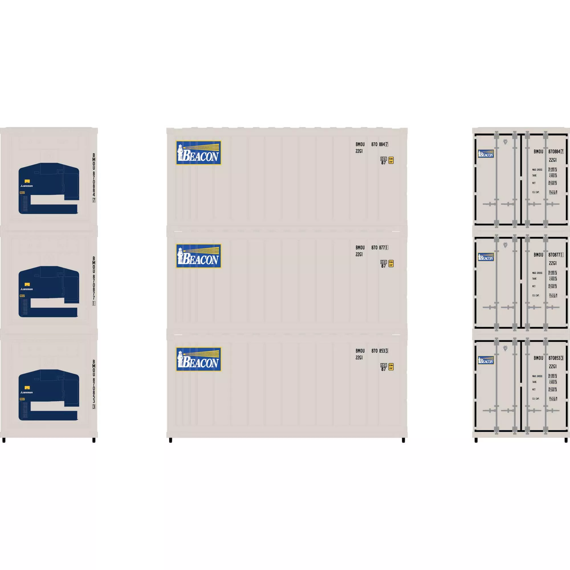 Athearn 17732 N 20' Reefer Container Beacon - 3 Pack