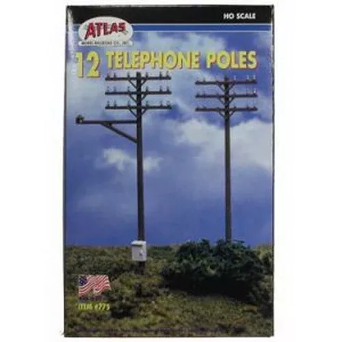 Atlas 0775 HO Scale Brown Plastic Telephone Poles (Pack of 12)
