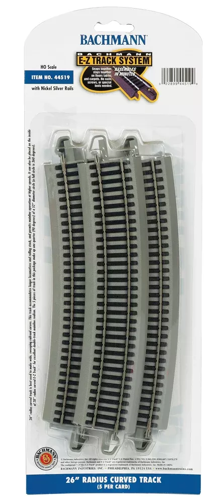 Bachmann 44519 E-Z Track HO Nickel Silver 26″ RADIUS TRACK 5pk…
