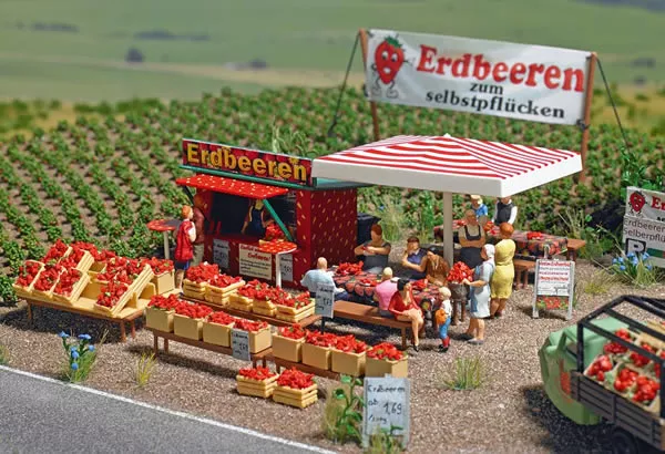 Busch 1073 HO Scale Strawberry Stand -- Kit
