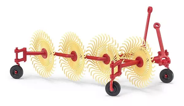 Busch 50082 HO Scale Hay Rake (Tedder) - Assembled -- Red