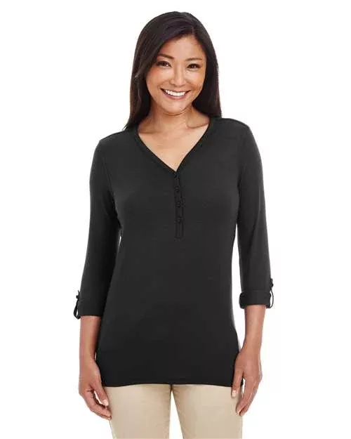 Devon & Jones DP186W Ladies' Perfect Fit Y-Placket Convertible Sleeve Knit Top