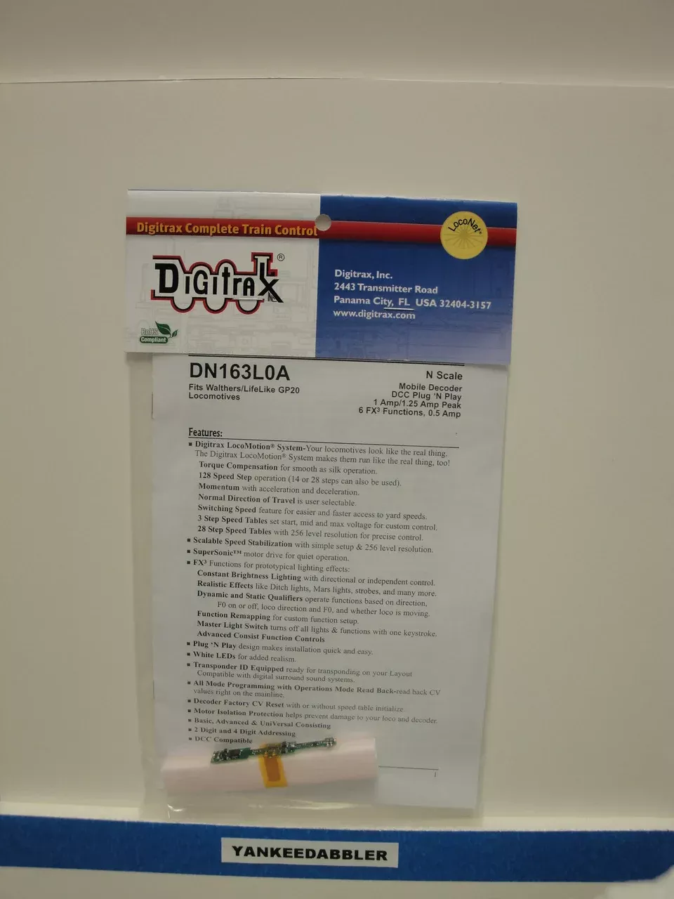 Digitrax DN163L0A Decoder for Life-Like GP20 (2011+); N Scale