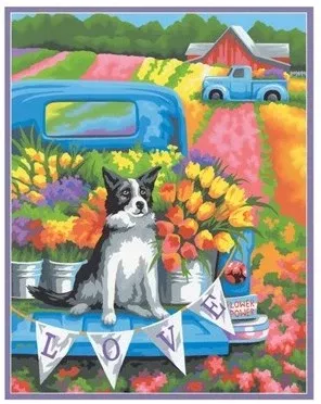 Dimensions 91775 Flower Power Dog (Truck on Flower Farm) Paint by Number (11"x14