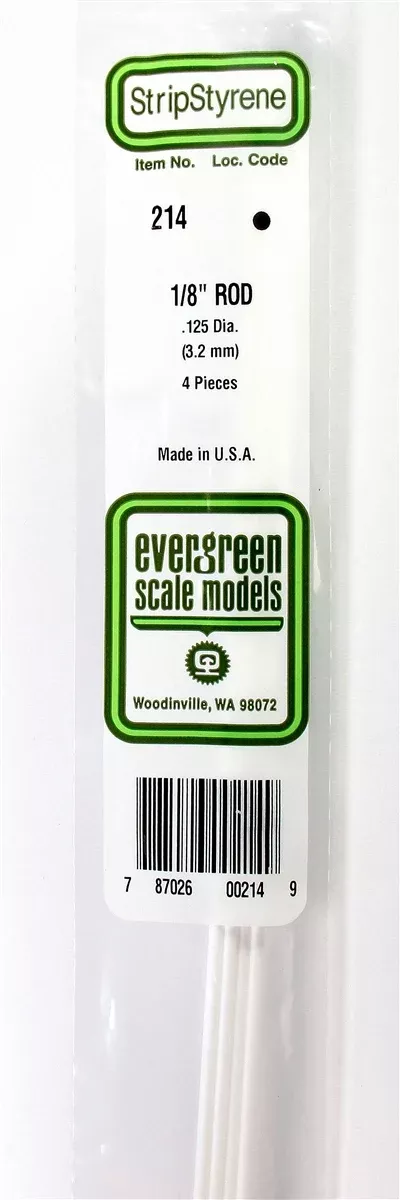 Evergreen Scale Models 214 Round Rod .125" (4)