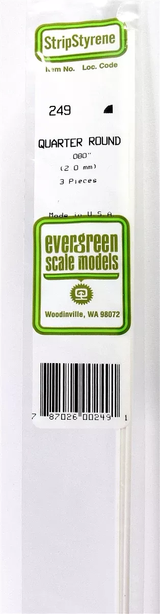 Evergreen Scale Models 249 Quarter Round .080" (3)