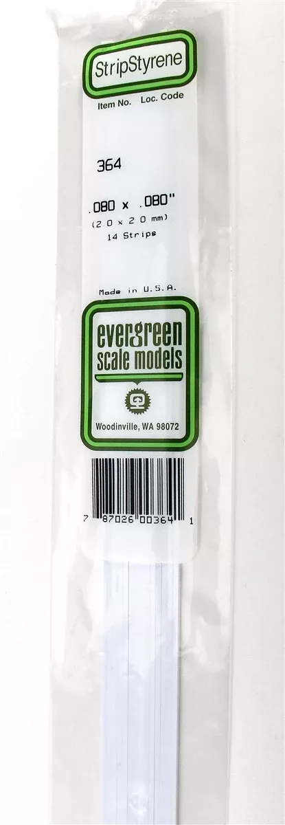 Evergreen Scale Models 364 24" Strip Pack .080" x .080" (14)