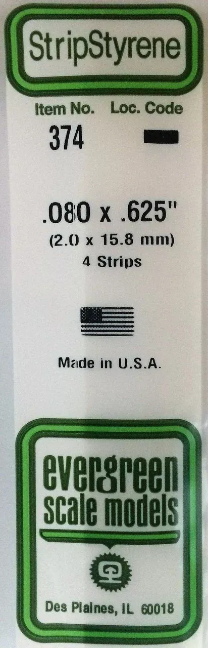 Evergreen Scale Models 374 24" Strip Pack .080" x .625" (4)