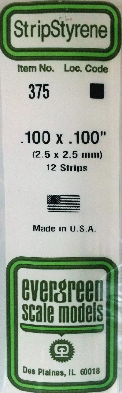 Evergreen Scale Models 375 24" Strip Pack .100" x .100" (12)