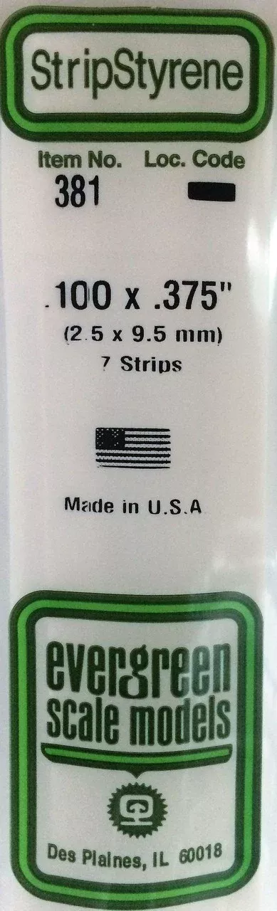 Evergreen Scale models 381 24" Strip Pack .100" x .375" (7)