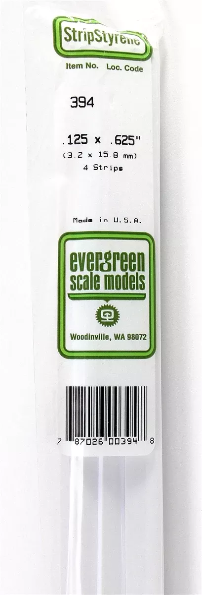 Evergreen Scale Models 394 24" Strip Pack .125" x .625" (4)