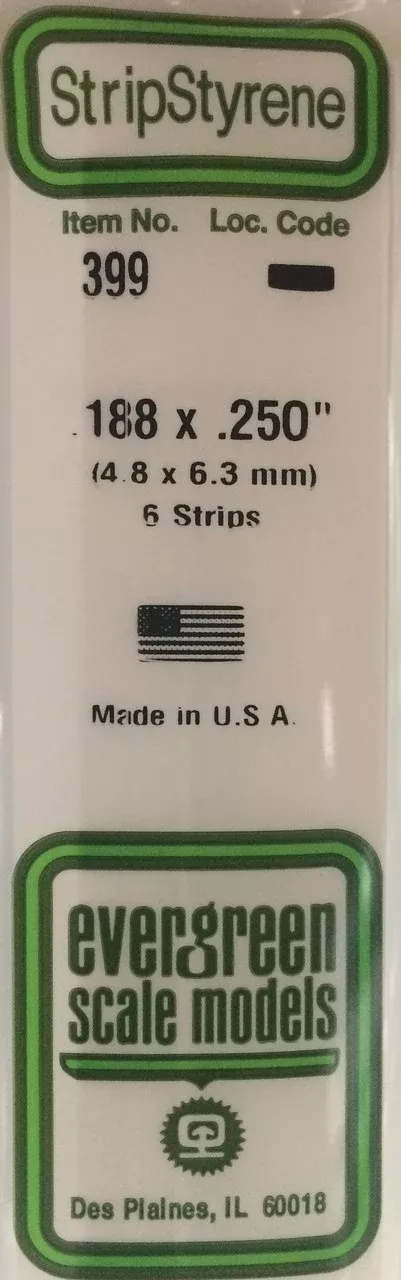 Evergreen Scale Models 399 24" Strip Pack .188" x .250" (6)