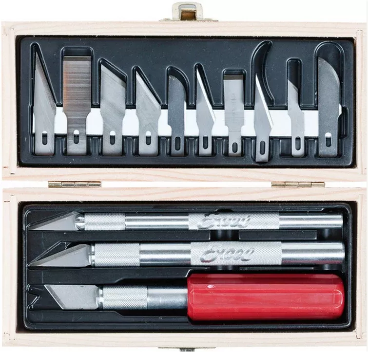 Excel Tools 44382 WOODEN BOX HOBBY KNIFE SET