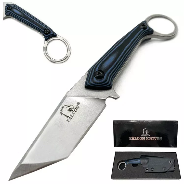 Falcon 7″ Tactical Knife 2 3/4 Blade Blue Handle