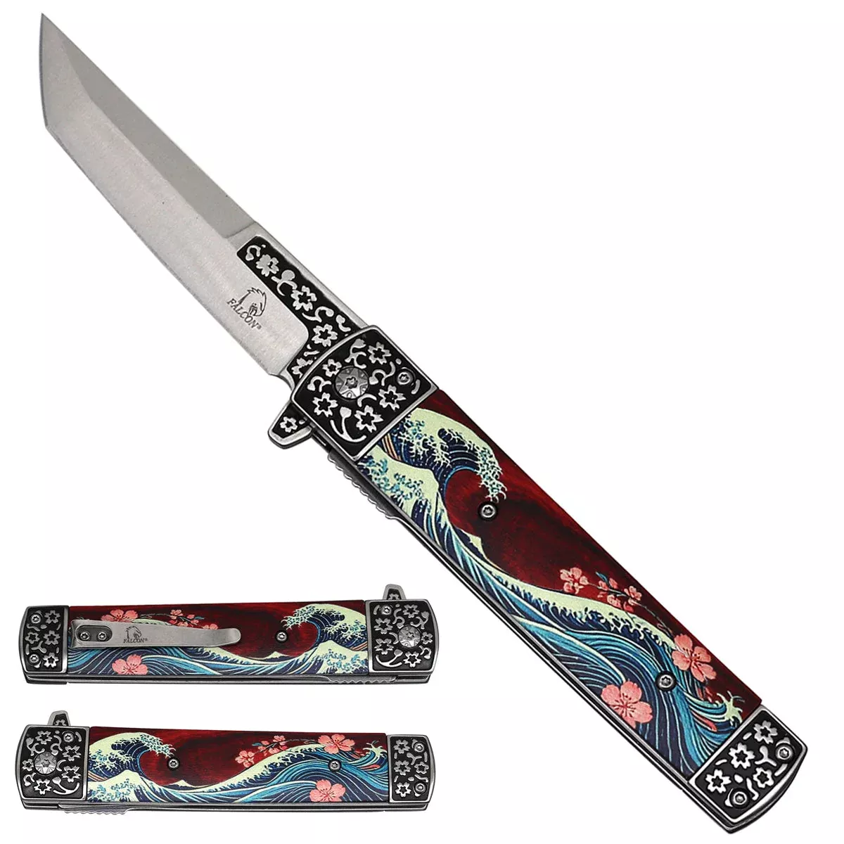 Falcon Angry Wave Tanto Spring Assisted Pocket Knife - 3D Printed Handle