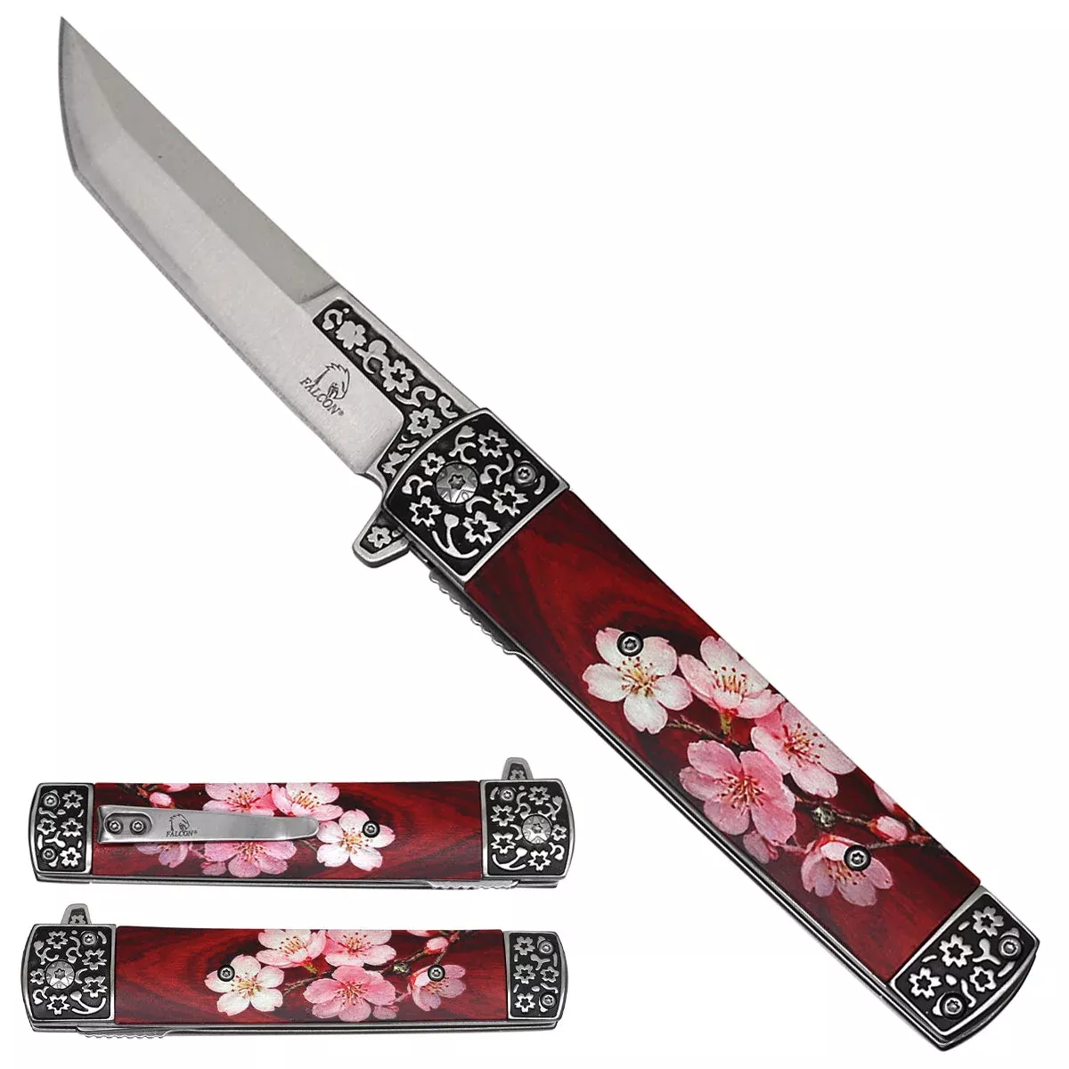 Falcon Sakura Tanto Spring Assisted Pocket Knife - 3D Printed Handle
