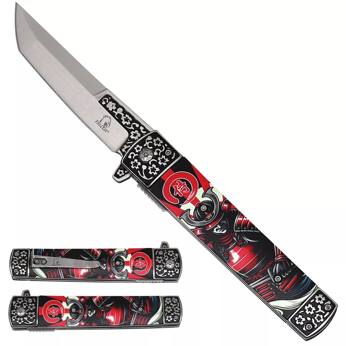 Falcon Samurai Tanto Spring Assisted Pocket Knife - 3D Printed Handle