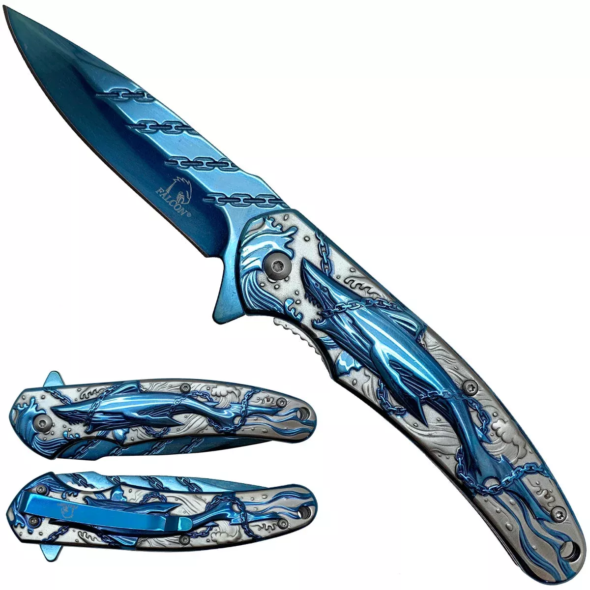 Falcon Shark & Chains Blue Pocket Knife