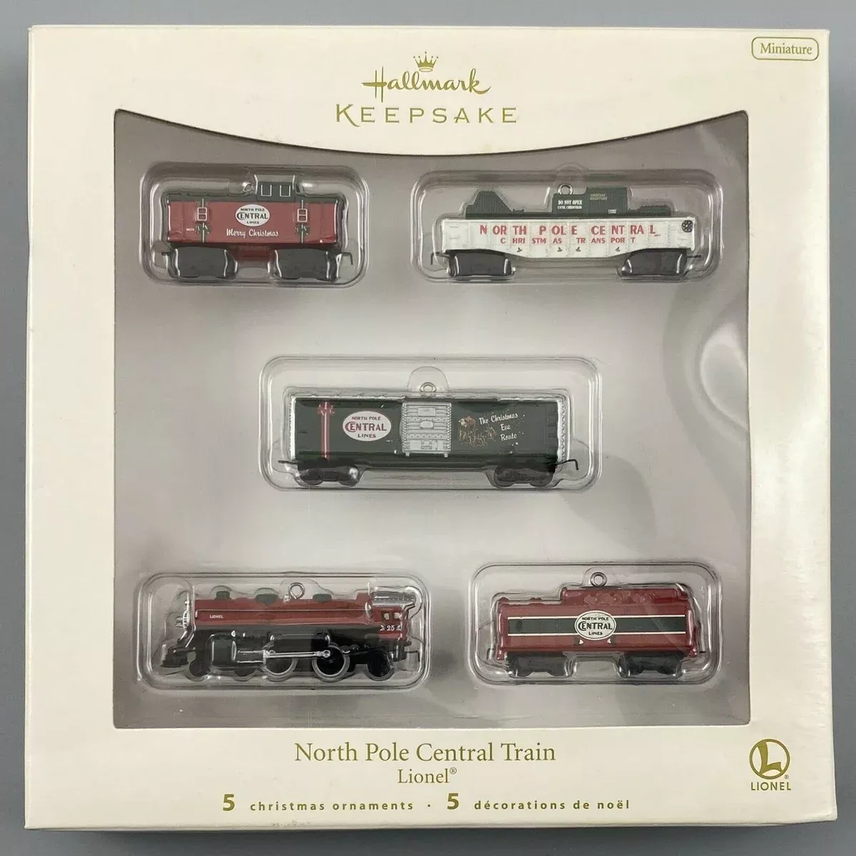 HallmarkOrnament 2007 Lionel North Pole Central Train set of 5 mini ornaments