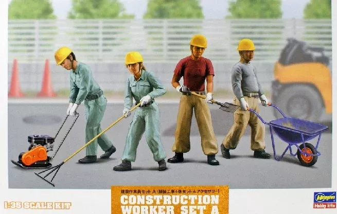 Hasegawa 66003 1/35 Construction Workers Set A: Road Paving Workers (4) w/Access