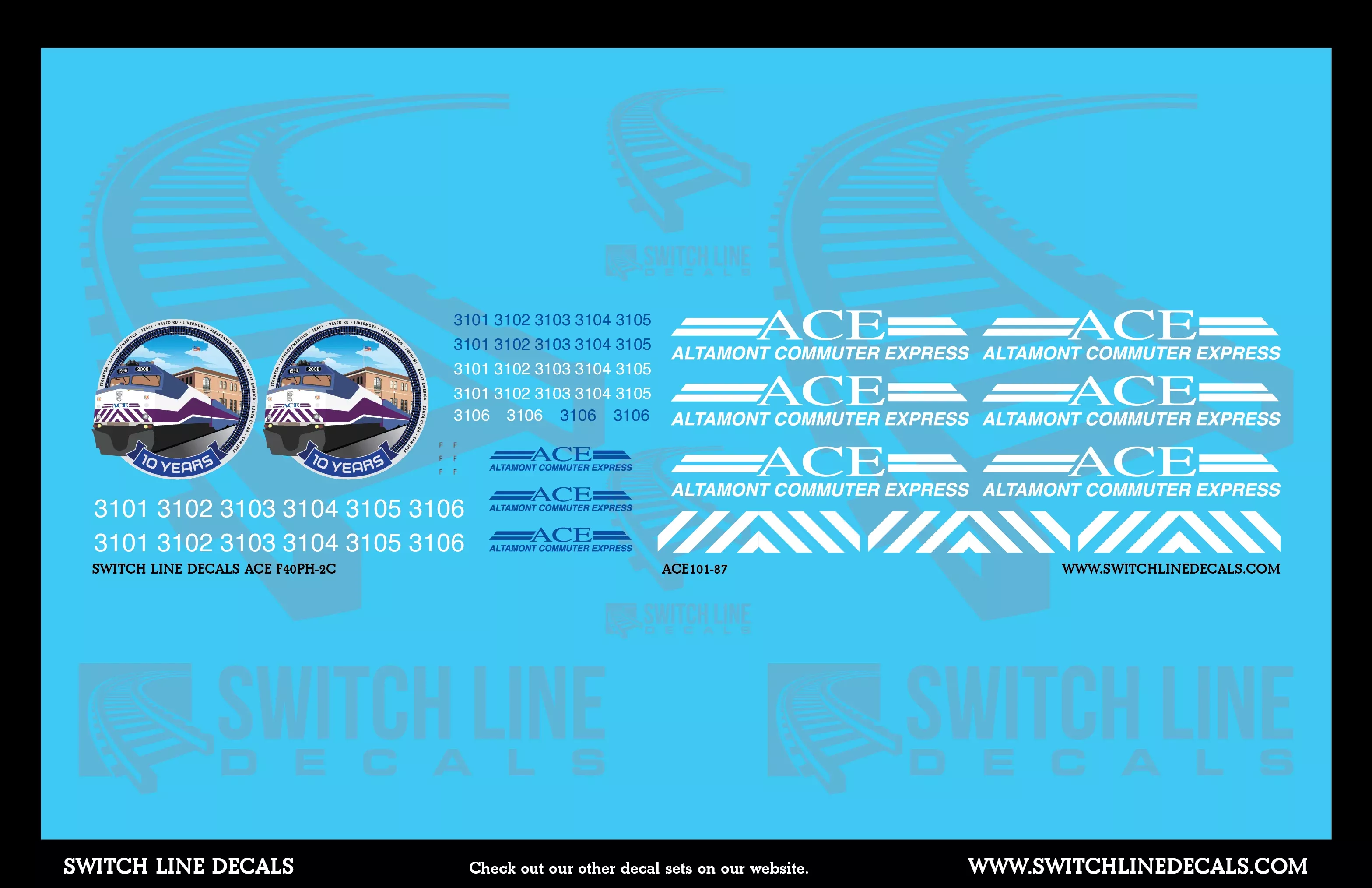 HO Scale Altamont Commuter Express F40PH-2C Locomotive Decal Set
