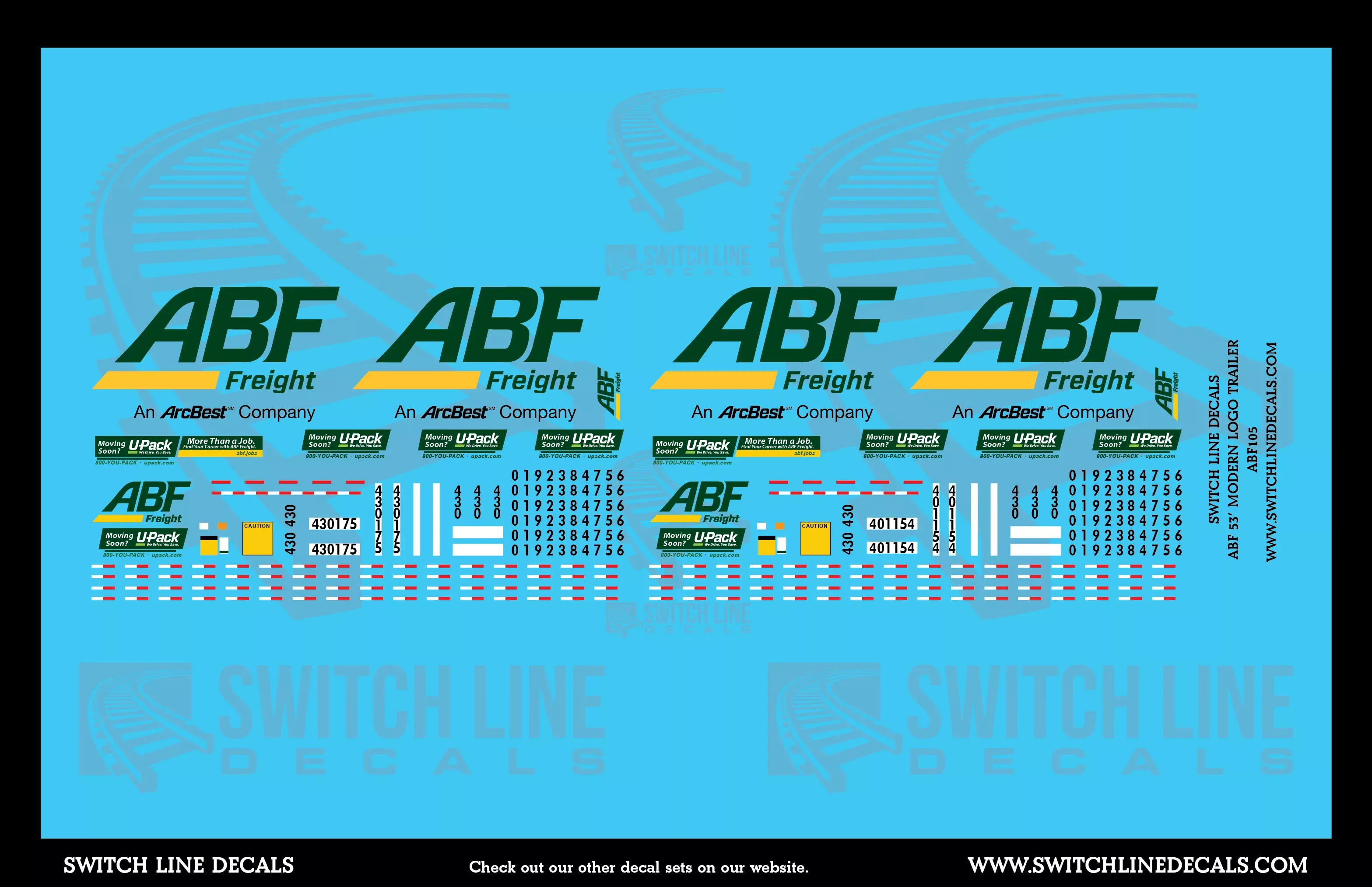 N Scale Modern ABF Freight 53' Trailers Decal Set