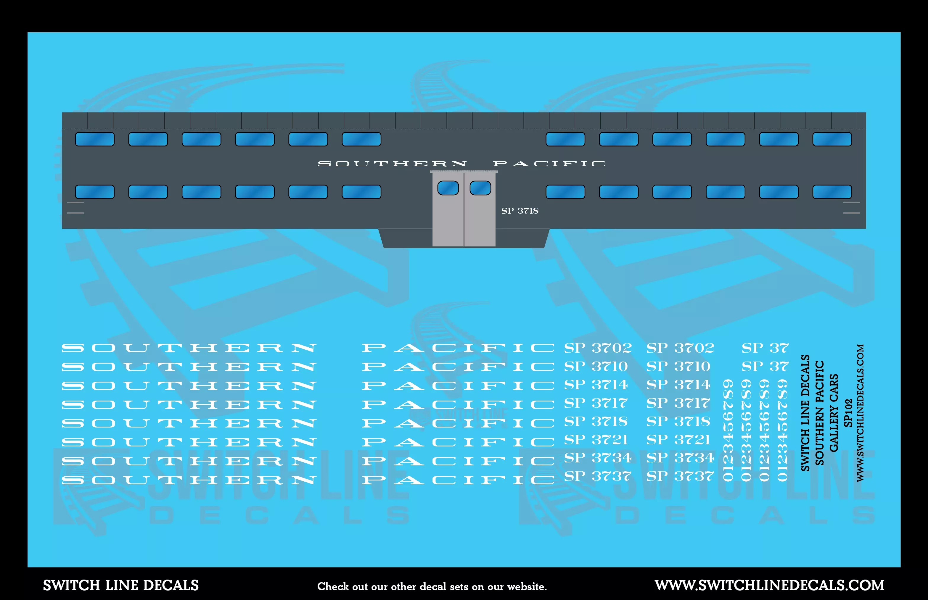 N Scale Southern Pacific Pullman Gallery Cars Decal Set