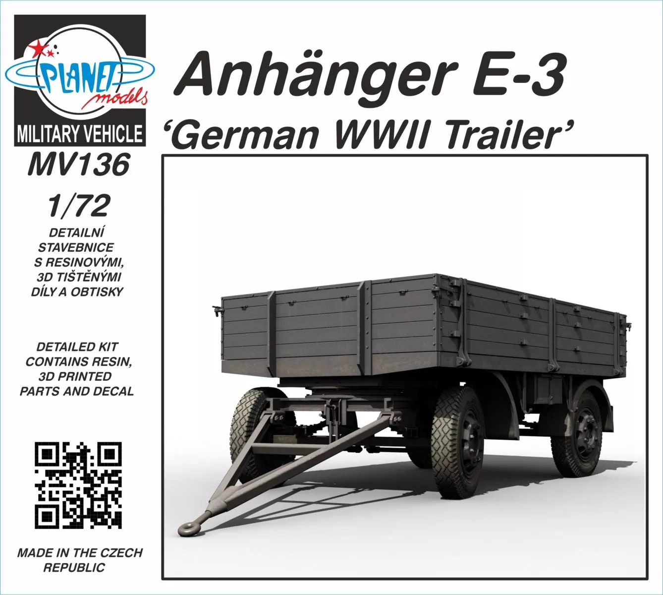 Planet Models PLAMV136 1:72 Anhanger E-3 German 3-ton Trailer