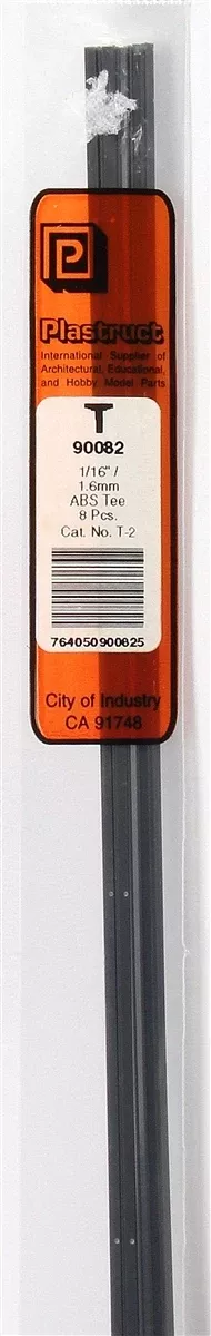 Plastruct 90082 T-2 ABS Tee, 1/16" (8)