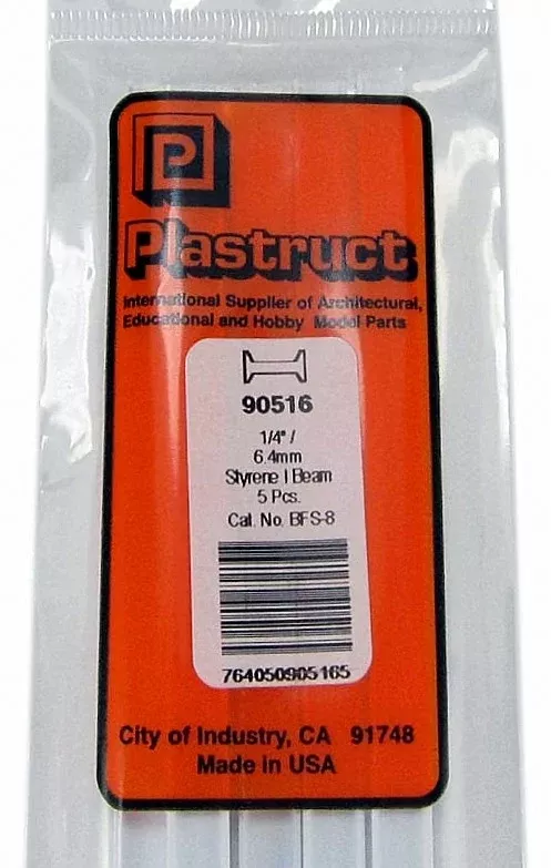 Plastruct 90516 BFS-8 Fineline Styrene I Beam, 1/4" (5)