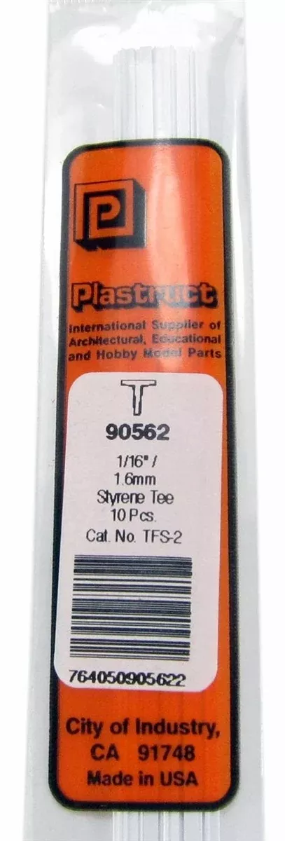 Plastruct 90562 TFS-2 Styrene Tee, 1/16" (10)