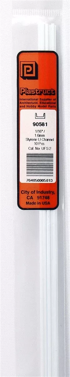 Plastruct 90581 UFS-2 Styrene Deep U Channel, 1/16" (10)