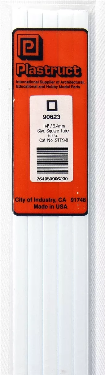 Plastruct 90623 STFS-8 Styrene Square Tubing, 1/4" (5)