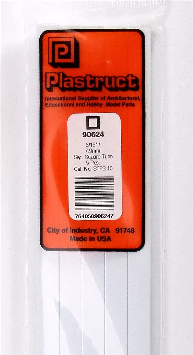 Plastruct 90624 STFS-10 Styrene Square Tubing, 5/16" (5)