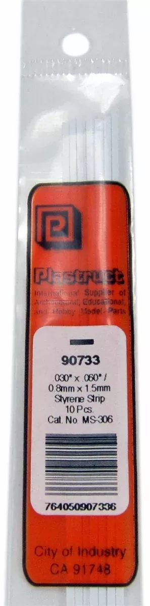 Plastruct 90733 MS-306 Solid Styrene Rectangular Strip, .060" (10)