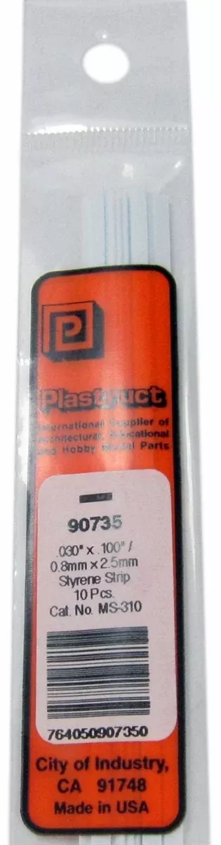 Plastruct 90735 MS-310 Solid Styrene Rectangular Strip, .100" (10)