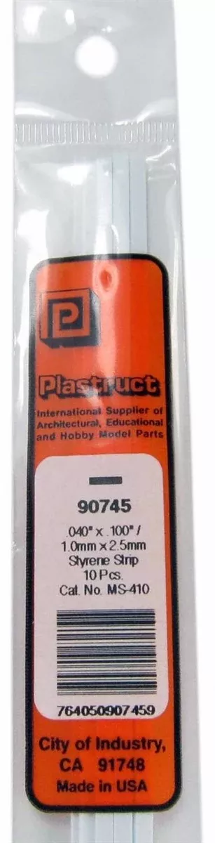Plastruct 90745 MS-410 Solid Styrene Rectangular Strip, .100" (10)