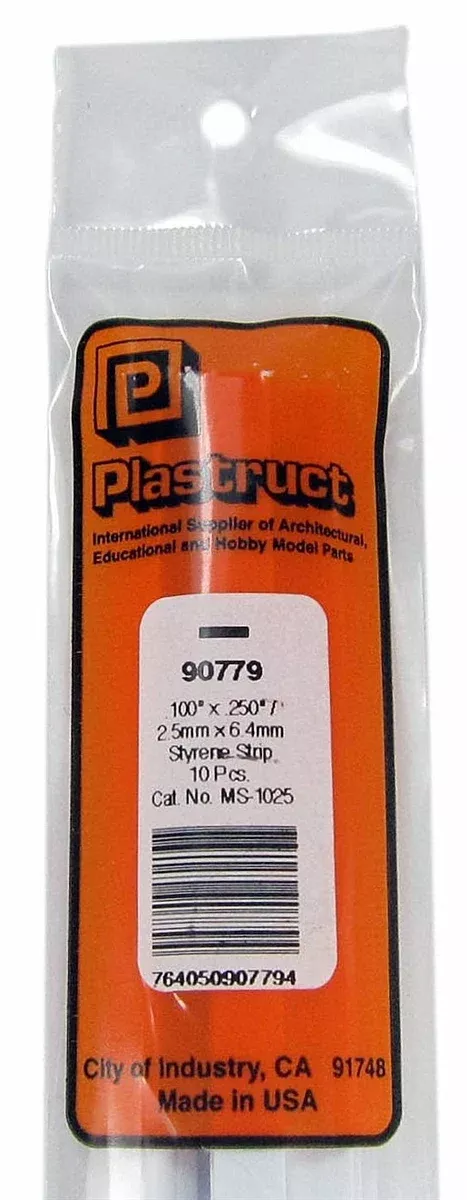 Plastruct 90779 MS-1025 Solid Styrene Rectangular Strip, .250" (10)